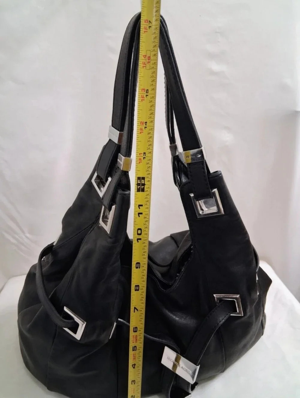 Michael Kors Smooth Black Leather Hobo Bag W/ Silver Hardware